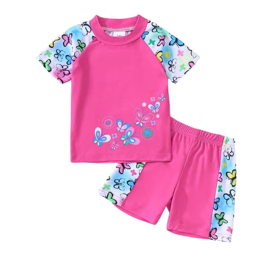 Tiijoy Toddler Girls 2-Piece Swimsuit Short Sleeve Rash Guard Swim Shorts Bathing Suit