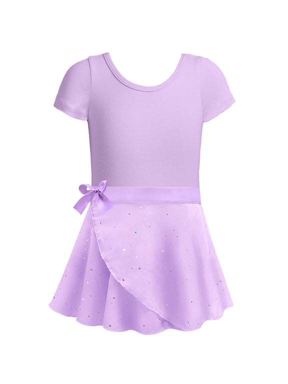 Toddler Girls Ballet Dance Leotard Dress Short Sleeve Dancewear Skirt Outfits, Sizes 2-3