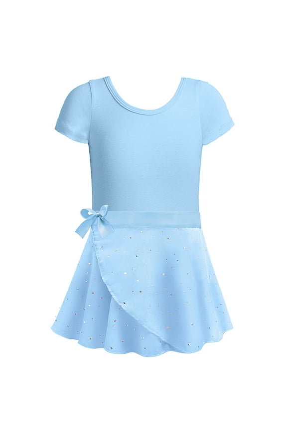 Toddler Girls Ballet Dance Leotard Dress Short Sleeve Dancewear Skirt Outfits, Sizes 3-4