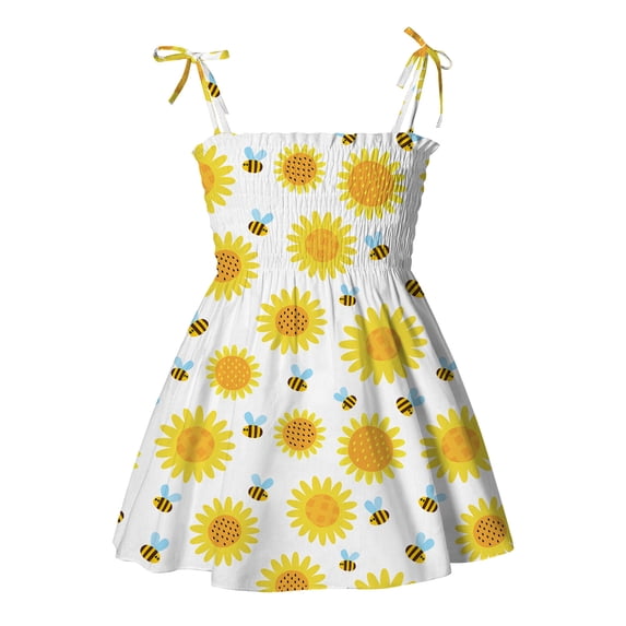 Tiijoy Toddler Girls Beach Dress Sleeveless Smocked A-Line Dress with Tie Straps, Sizes 3-4