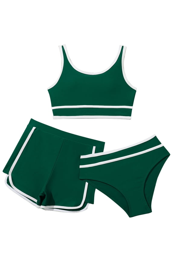 Toddler Girls Bikini Swimsuits with Shorts 3 Piece Sport Bathing Suit, Sizes 8-14