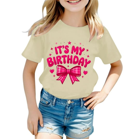 Tiijoy Toddler Girls Birthday T-Shirt Cute Letter Print Short Sleeve T Shirt, Sizes 1-2