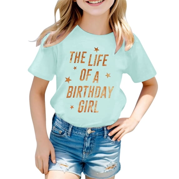 Tiijoy Toddler Girls Birthday T-Shirt Letter Print Short Sleeve O-Neck T Shirt, Sizes 1-13