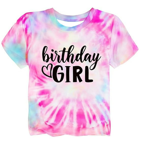 Tiijoy Toddler Girls Birthday T-Shirt Tie Dye Letter Print Short Sleeve T Shirt, Sizes 1-13