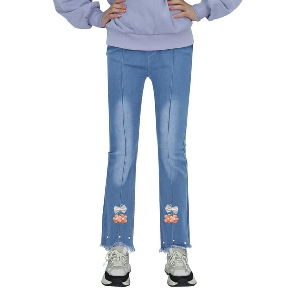 Tiijoy Toddler Girls Bow Bootcut Jeans Elastic Waist Slim Fit Stretch Denim Pants Trousers