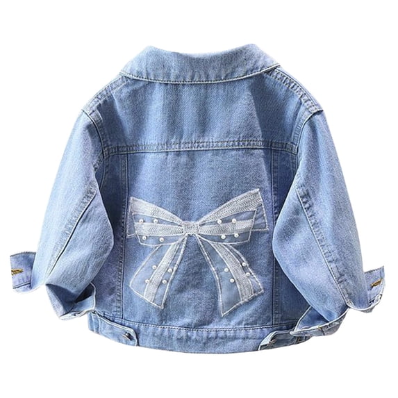 Tiijoy Toddler Girls Bow Denim Jacket Long Sleeve Snap Denim Coat Outerwear, Sizes 3-4