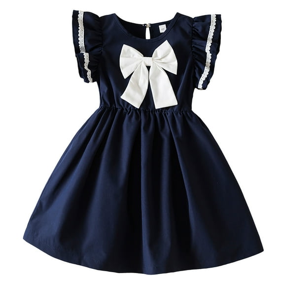 Tiijoy Toddler Girls Bow Dress School Uniform Flutter Sleeves Summer Dress, Sizes 2-3