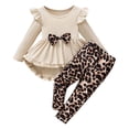 thumbnail image 1 of Tiijoy Toddler Girls Bow Ruffle Long Sleeve High Low Dress Leopard Pants Set, Sizes 4-5, 1 of 6