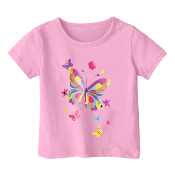 Tiijoy Toddler Girls Butterfly Graphic Tee Short Sleeve Crew Neck T-Shirt Casual Active Tshirt