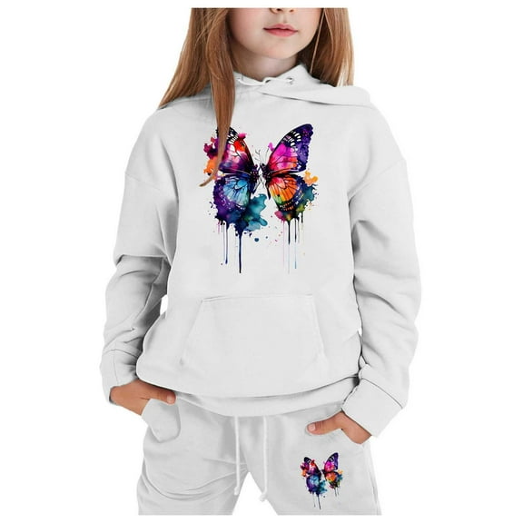 Tiijoy Toddler Girls Butterfly Print Hoodie and Jogger Pants Active Sweatsuit, Sizes 2-3T