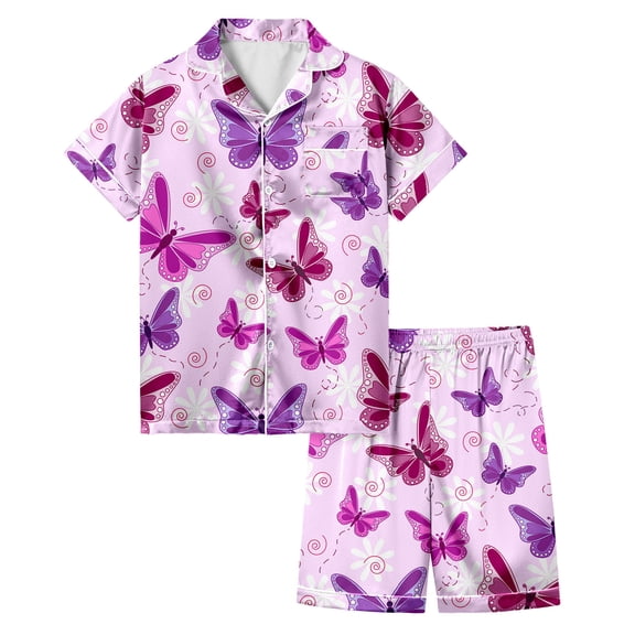 Tiijoy Toddler Girls Butterfly Short Sleeve Top Shorts Pajamas Loungewear PJs, Sizes 2-3T