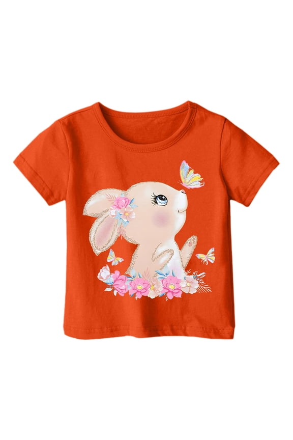 Toddler Girls Cartoon Bunny Graphic Tee Short Sleeve Crew Neck Cute T-Shirt for Kids