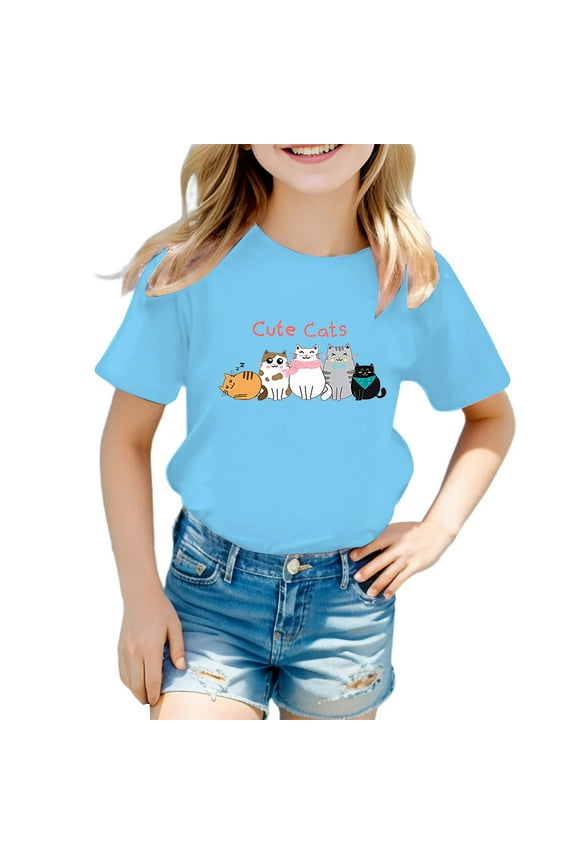 Toddler Girls Cartoon Cute Graphic T-Shirt Short Sleeve Crew Neck Casual T Shirt