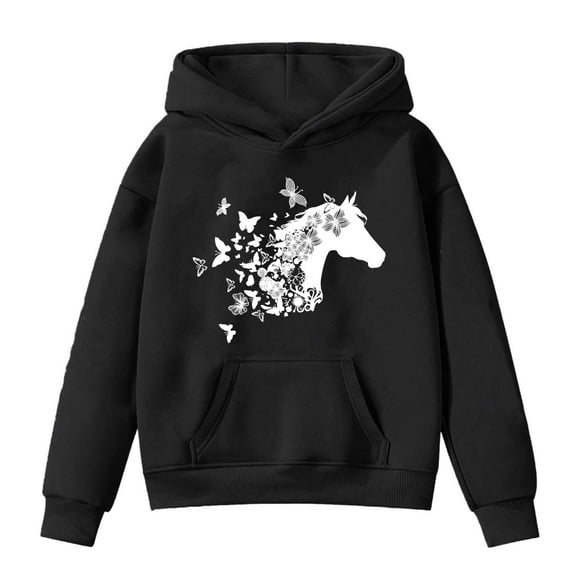 Tiijoy Toddler Girls Casual Hoodie Horse Graphic Pullover Hooded Sweatshirt, Sizes 3-4T