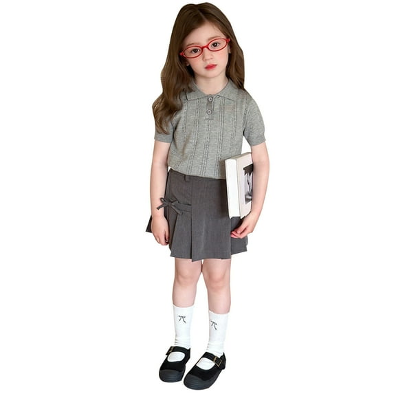 Tiijoy Toddler Girls Casual Knit Polo Shirt School Uniform Solid Color Short Sleeve Polos