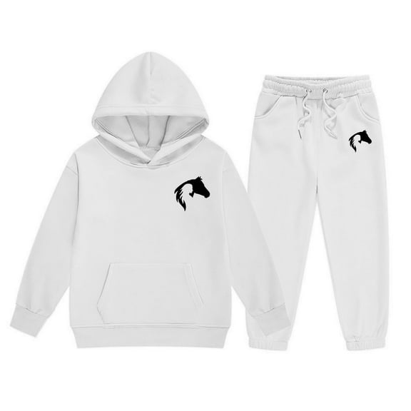 Tiijoy Toddler Girls Casual Sweatsuit Horse Print Long Sleeve Hoodie and Sweatpants Set