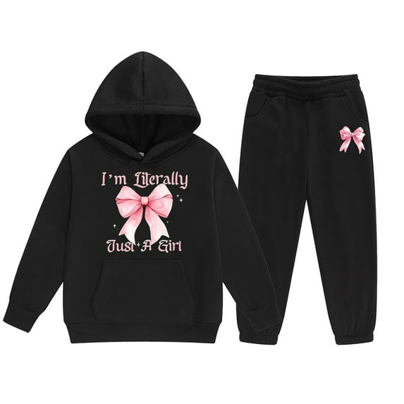 Tiijoy Toddler Girls Casual Tracksuit Bow Print Sports Hoodie Jogger Pants Outfits for Kids