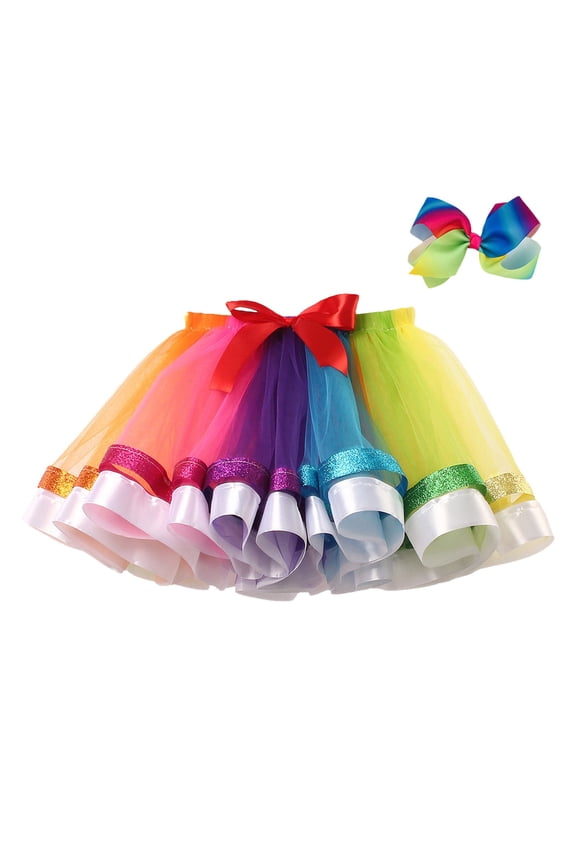 Toddler Girls Colorful Tutu Skirt Rainbow Mesh Layered Tulle Skirt, Sizes 2-4