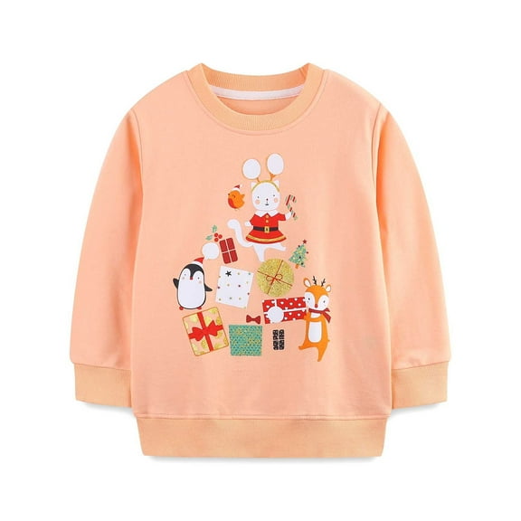 Tiijoy Toddler Girls Cotton Sweatshirt Cartoon Animal Print Crew Neck Pullover, Sizes 1-2