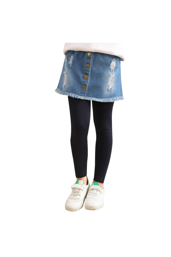 Toddler Girls Culottes Pantskirt Stretch Leggings with Denim Skirt, Sizes 3-4