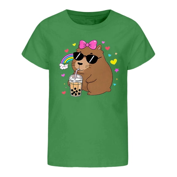 Tiijoy Toddler Girls Cute Capybara Graphic T-Shirt Kids Short Sleeve T Shirt, Sizes 3-4