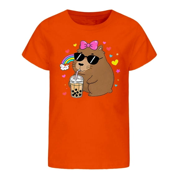 Tiijoy Toddler Girls Cute Capybara Graphic T-Shirt Kids Short Sleeve T Shirt, Sizes 3-4