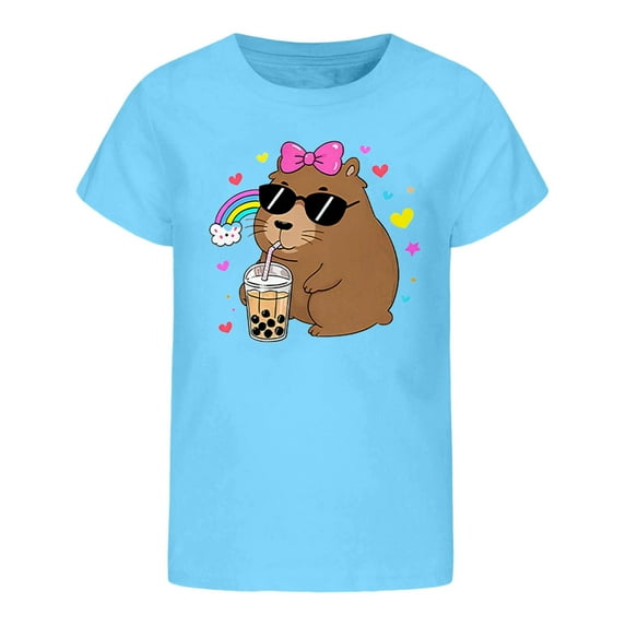 Tiijoy Toddler Girls Cute Capybara Graphic T-Shirt Kids Short Sleeve T Shirt, Sizes 4-5