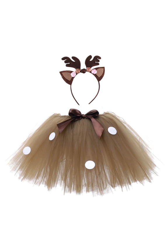 Toddler Girls Deer Tutu Dress Tulle Princess Party Dress with Headband, Sizes 3-4
