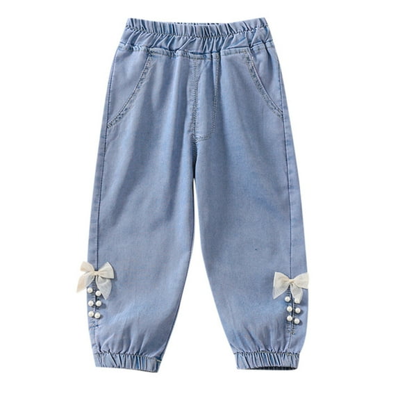 Tiijoy Toddler Girls Denim Jeans Summer Casual Lightweight Denim Jogger Pants, Sizes 6M-5T