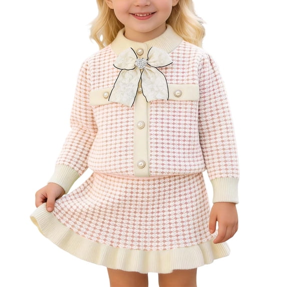 Tiijoy Toddler Girls Elegant Outfits Bow Long Sleeve Jacket and Skirt Set, Sizes 2-7