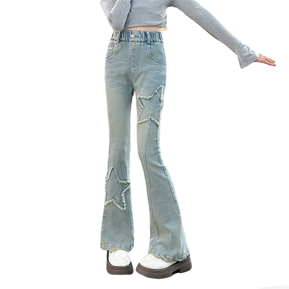 Tiijoy Toddler Girls Flared Denim Jeans High Waisted Slim Fit Casual Pants, Sizes 3-14