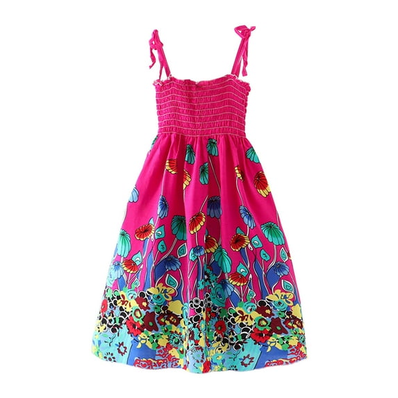 Tiijoy Toddler Girls Floral Bohemian Smocked Sundress Summer Beach Dress with Tie Straps, Sizes 2-3