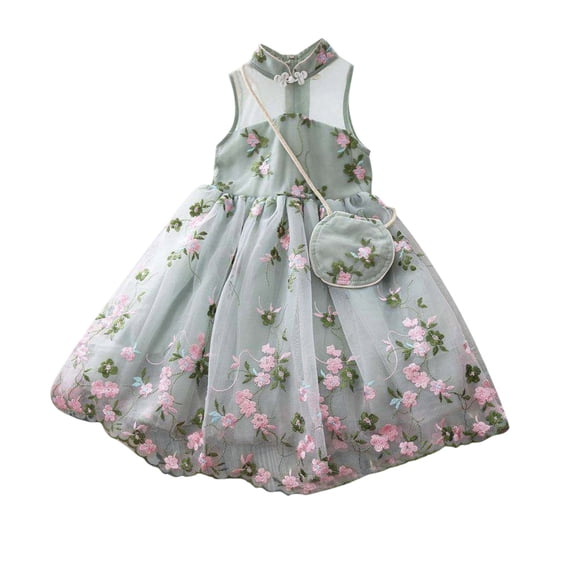 Tiijoy Toddler Girls Floral Embroidery Sleeveless Princess Dress with Bag, Sizes 3-4