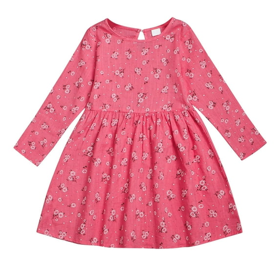 Tiijoy Toddler Girls Floral Long Sleeve Dress Casual Round Neck Skater Dress, Sizes 4-5