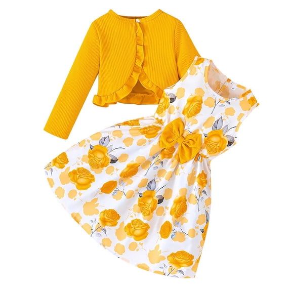 Tiijoy Toddler Girls Floral Sleeveless Dress Cardigan Coat Outfits, 2-Piece, Sizes 2-8