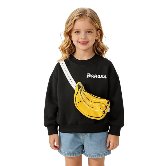 Tiijoy Toddler Girls Fruit Graphic Sweatshirt with 3D Bag Casual Cute Crewneck Pullover, Black