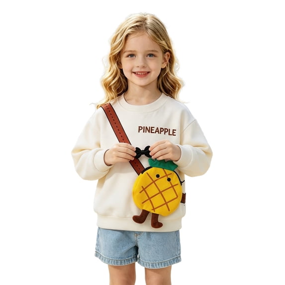 Tiijoy Toddler Girls Fruit Graphic Sweatshirt with 3D Bag Casual Cute Crewneck Pullover, White
