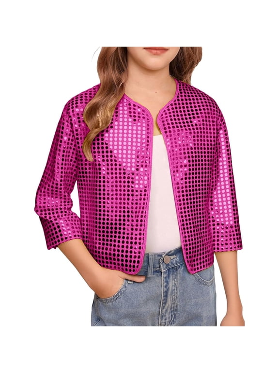 Toddler Girls Glitter Jacket Stage Performance Cheerleader Cardigan Coat