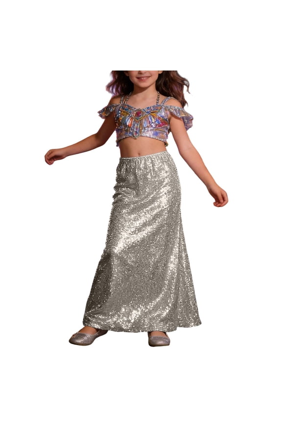 Toddler Girls Glitter Sequins Long Skirt Pageant Princess Party Skirts, Sizes 3-4