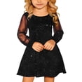 thumbnail image 1 of Tiijoy Toddler Girls Glitters A Line Dress Contrast Mesh Long Puff Sleeve Party Dress, Sizes 4-5, 1 of 7