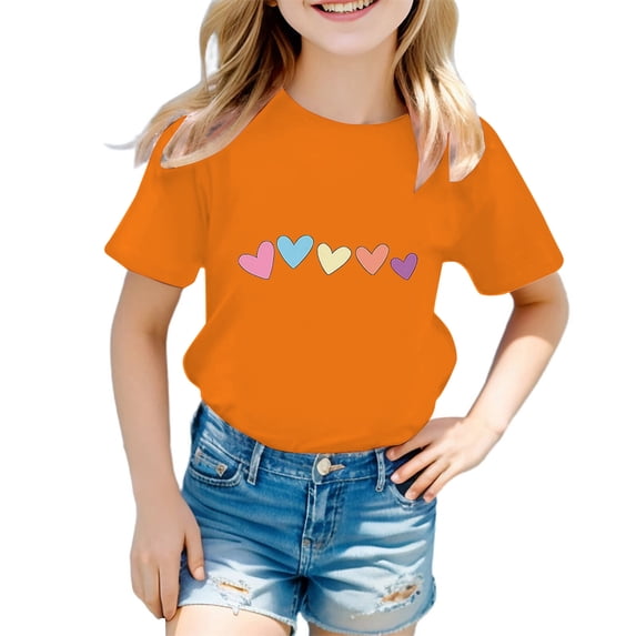Tiijoy Toddler Girls Graphic T-Shirt Hearts Print Short Sleeve Casual T Shirt, Sizes 3-4T