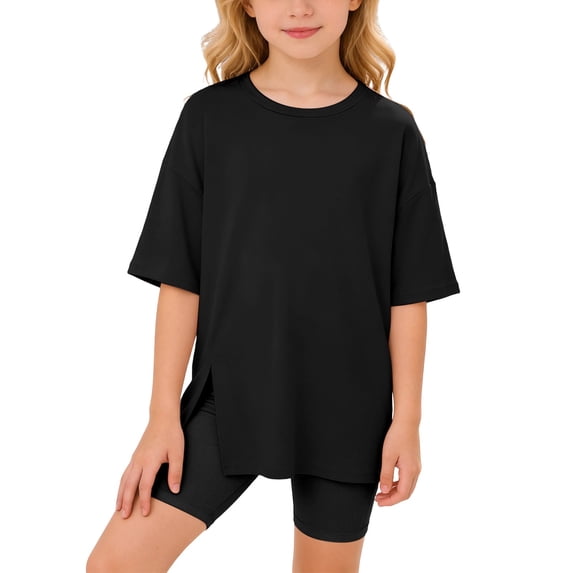 Tiijoy Toddler Girls Half Sleeve Split Hem T Shirt Casual Solid Loose T-Shirt, Sizes 3-14