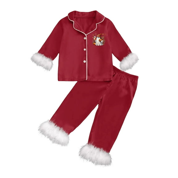 Tiijoy Toddler Girls Halloween Pajamas Long Sleeve Button Down Shirt Pants Sleepwear Set