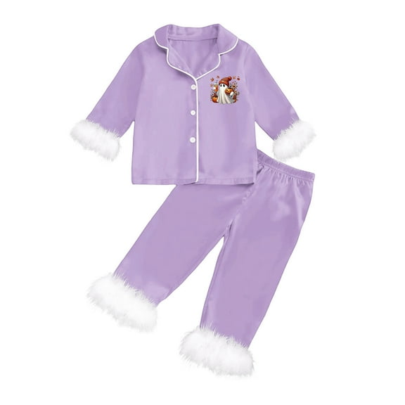 Tiijoy Toddler Girls Halloween Pajamas Long Sleeve Button Down Shirt Pants Sleepwear Set