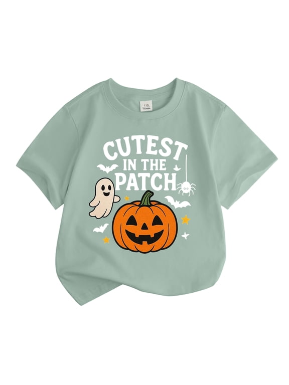 Toddler Girls Halloween Pumpkin Graphic Tee Short Sleeve Crew Neck T-Shirt, Sizes 3-4