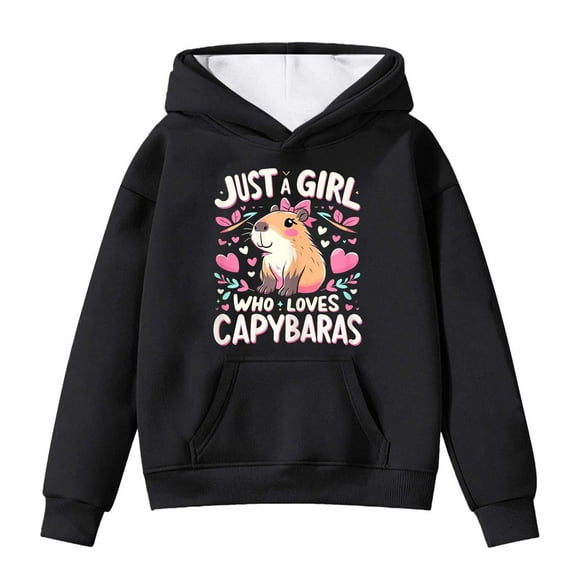 Tiijoy Toddler Girls Hoodie Capybara Print Casual Hooded Sweatshirt Pullover, Sizes 4-5T