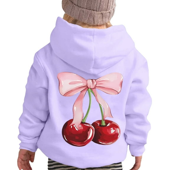 Tiijoy Toddler Girls Hoodie Cherry Bow Print Hooded Sweatshirt Graphic Hoody, Sizes 2-3T