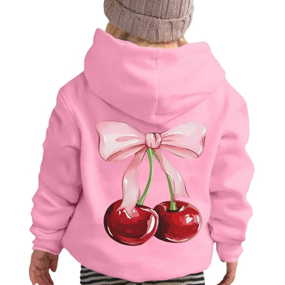 Tiijoy Toddler Girls Hoodie Cherry Bow Print Hooded Sweatshirt Graphic Hoody, Sizes 2-3T