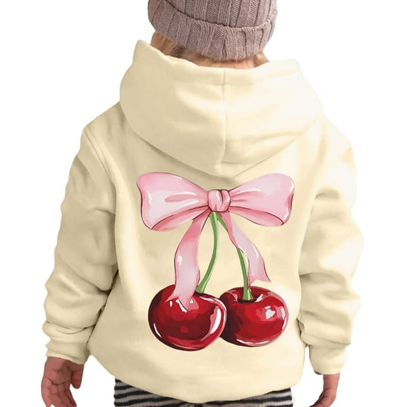 Tiijoy Toddler Girls Hoodie Cherry Bow Print Hooded Sweatshirt Graphic Hoody, Sizes 3-4T