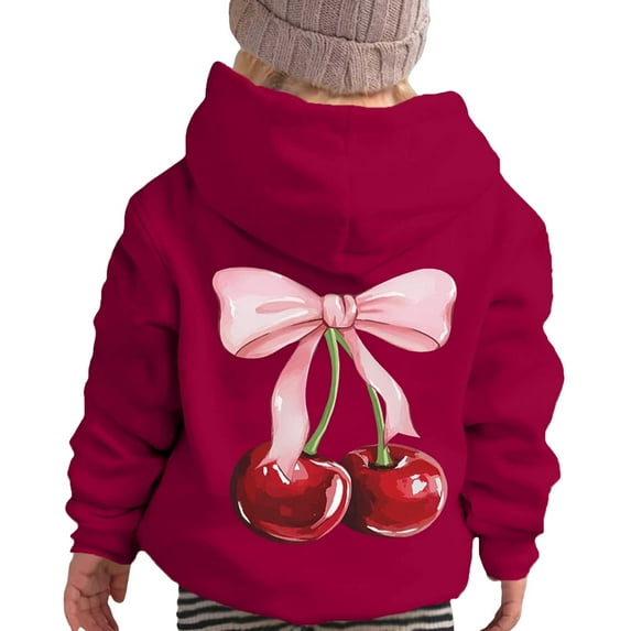 Tiijoy Toddler Girls Hoodie Cherry Bow Print Hooded Sweatshirt Graphic Hoody, Sizes 3-4T